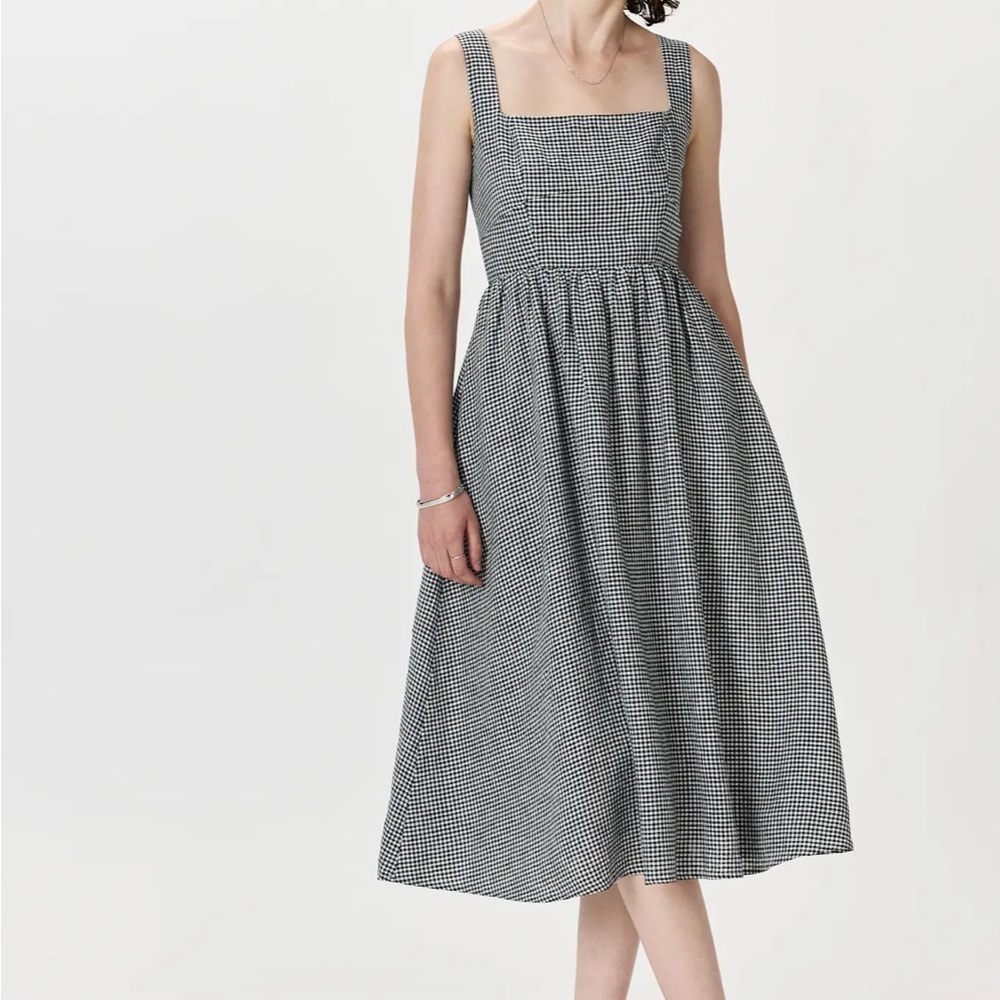 Quince Black and White Gingham Midi Dress